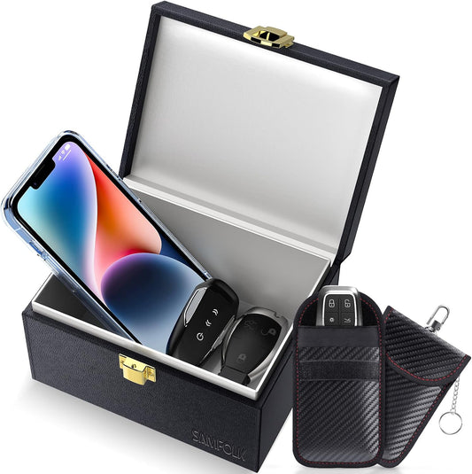 Samfolk Faraday Box with Faraday Pouchs, Faraday Box for Car Keys,RFID Key Fob Protector Anti-Theft Key Fob Box, Anti-Theft Cages for Car Keys, Phone and Credit Card