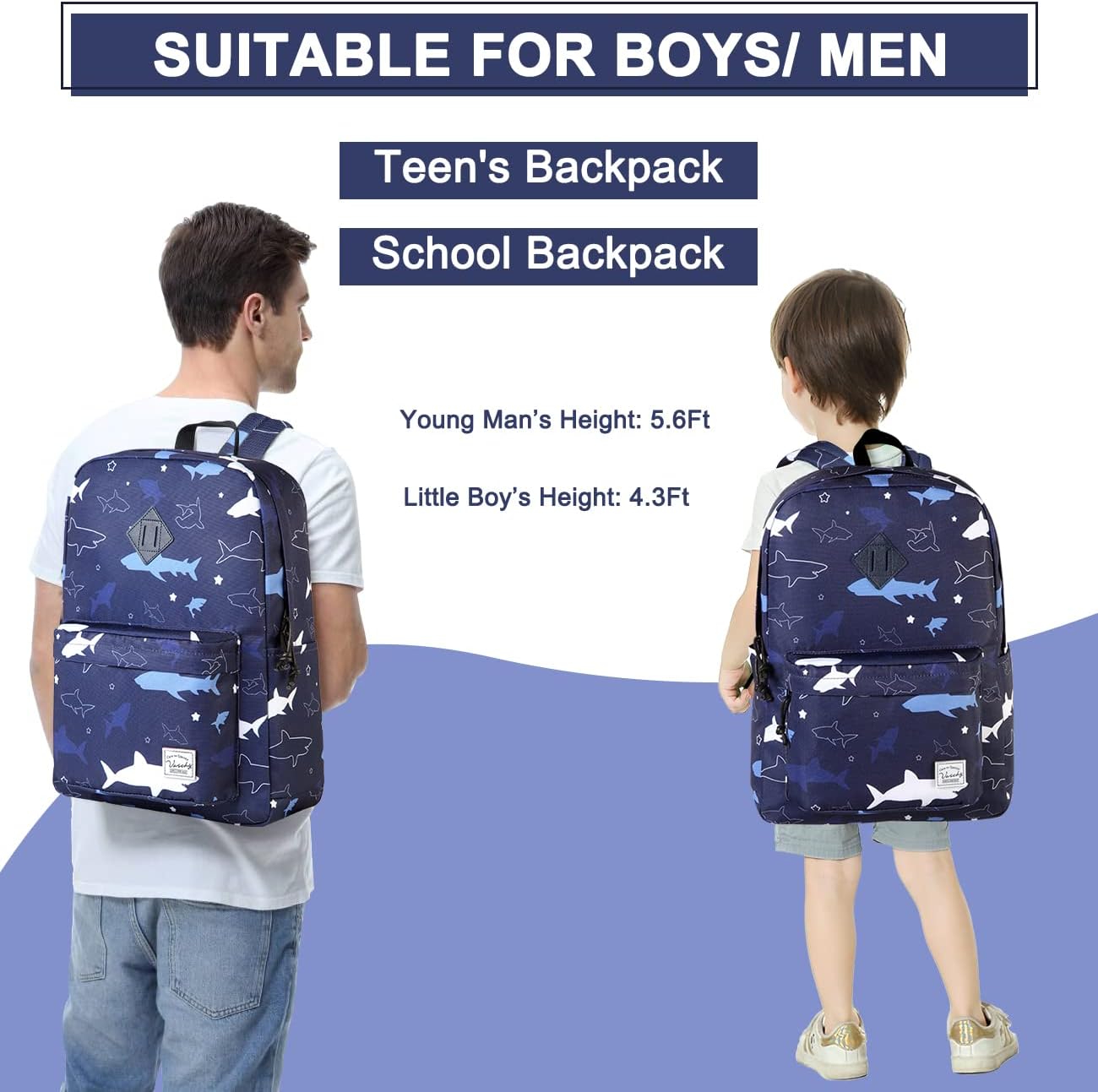 School Backpack for Kids, VASCHY Lightweight Water Resistant Casual Schoolbag Daypack for Men Women Teen Boys Girl Bookbag