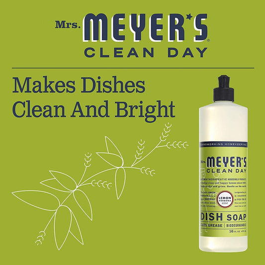 Mrs. Meyer's Clean Day Dish Soap, Cruelty Free and Biodegradable Dishwashing Liquid, Lemon Verbena Scent, 473 ml Bottle