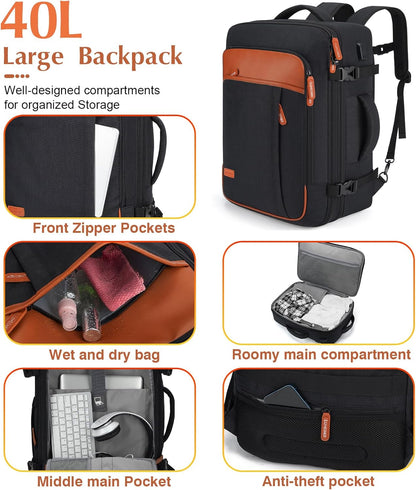 Lumesner Carry on Backpack, Extra Large 40L Flight Approved Travel Backpack for Men & Women