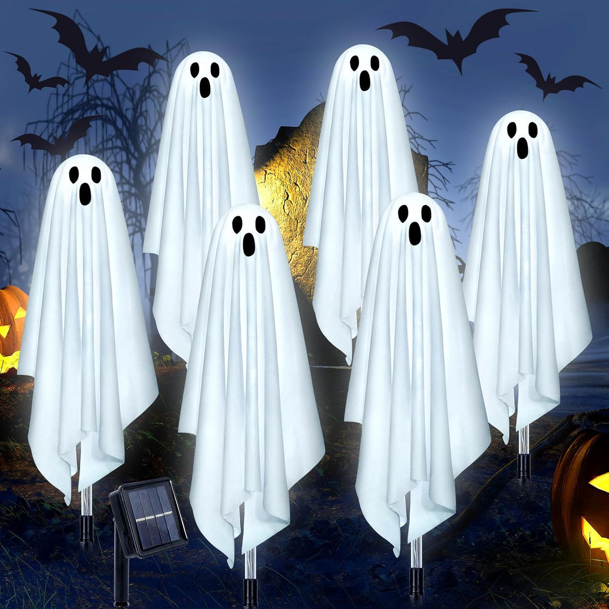 Fohil Halloween Decoration, 6 Pack Ghost Solar Halloween Lights