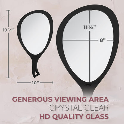 Zadro Salon Professional Extra Large Hand Mirror with Handle, 10" W x 19" L, Multi-Purpose Oval Handheld Mirror with New Distortion-Free Reflection (3, Black, Large (Pack of 3))