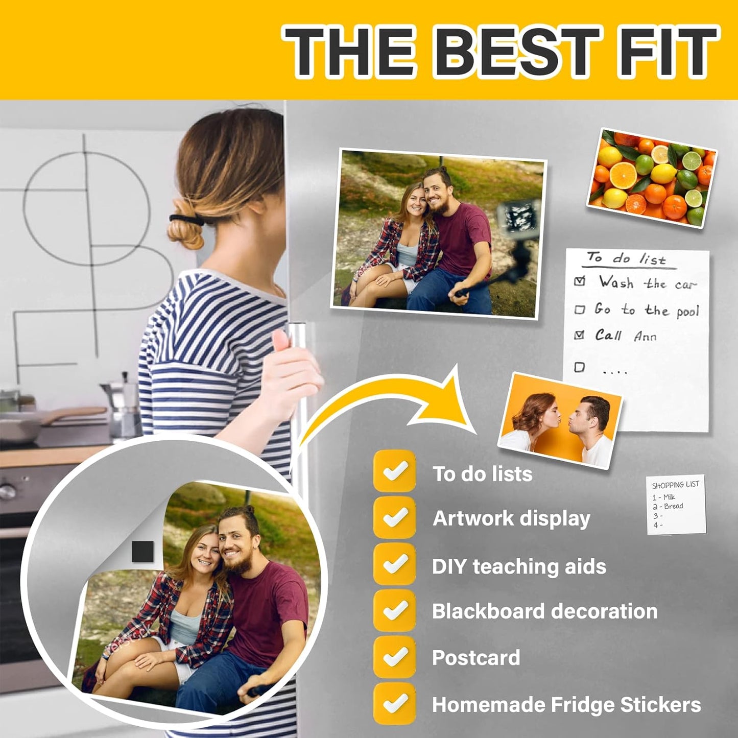 110Pcs Square Magnets Magnetic Tape Strip - Magnet Sheets Magnets with Adhesive Backing Magnet on One Side Self Adhesive on The Other Side for Fridge Organisation,Art Project,Classroom