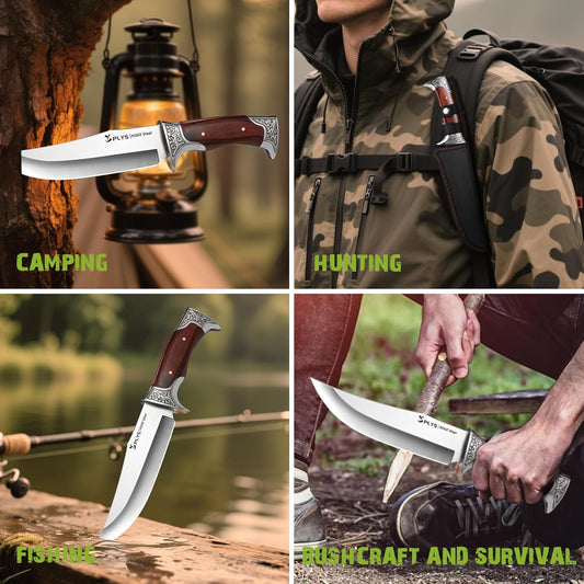 Hunting Knife with Sheath Camping Knife: Fixed Blade Outdoor Knives for Men - 17.5cm Sharp Blade Full Tang Bushcraft Knives for Survival - PuriLite