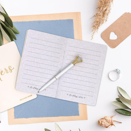 Vekola Vow Books for Wedding His and Hers Elegant Gold Foil Set of 2 Wedding Notebook with 28 Pages (Navy Blue+White)
