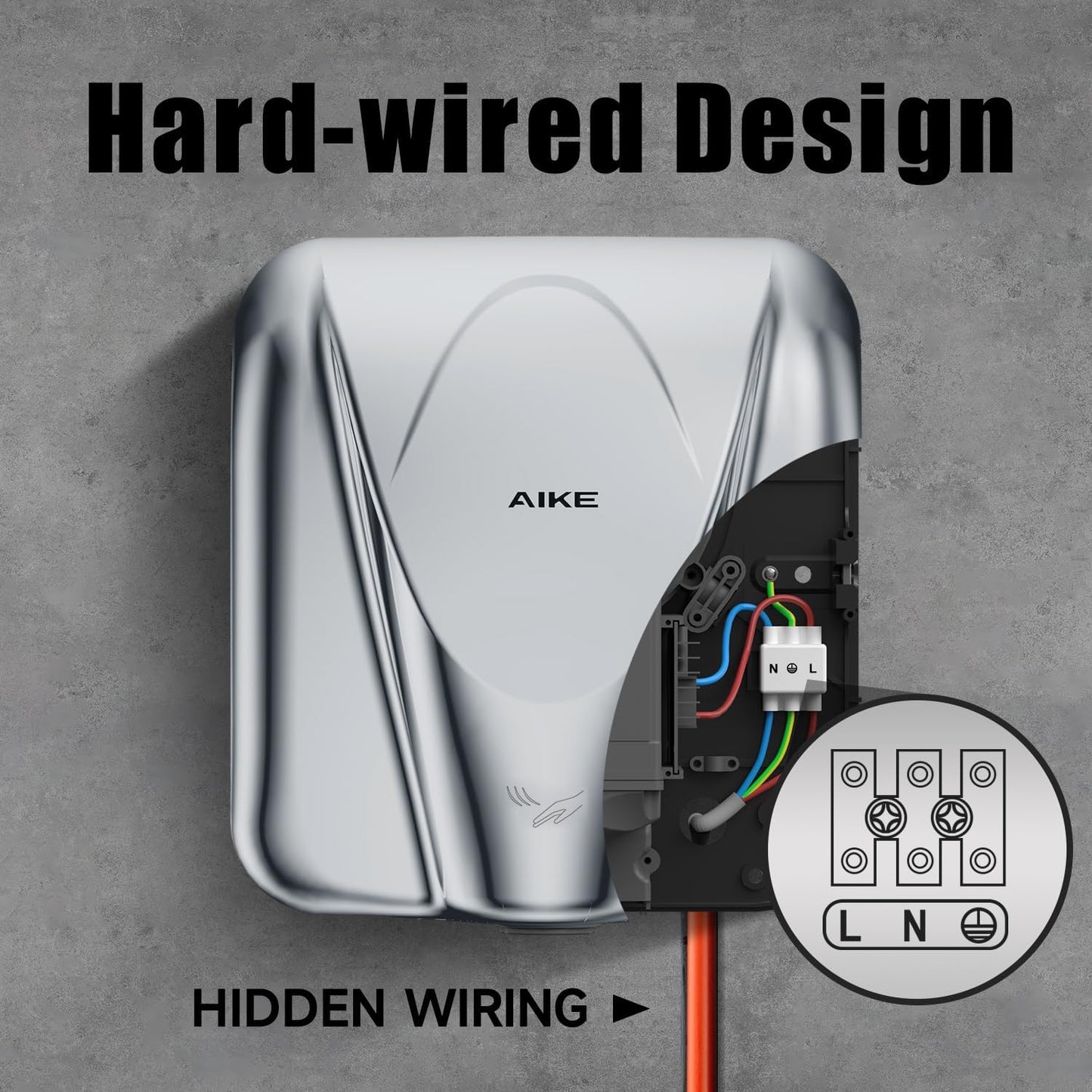 AIKE Elephant Power Commercial Hand Dryer High Speed Auto Warm Wind, Matte Black Thermoset Cover AC110V-130V Model AK2812