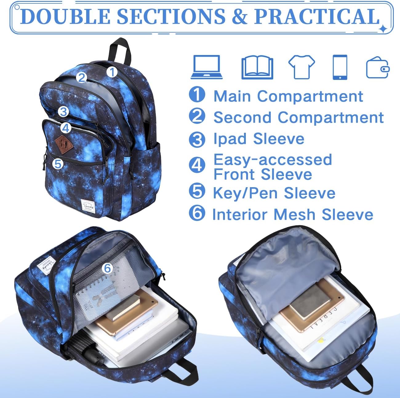 School Backpack for Men Women,Vaschy Lightweight School Bag Bookbag Casual Daypack for High School/College/Teens/Travel/Work