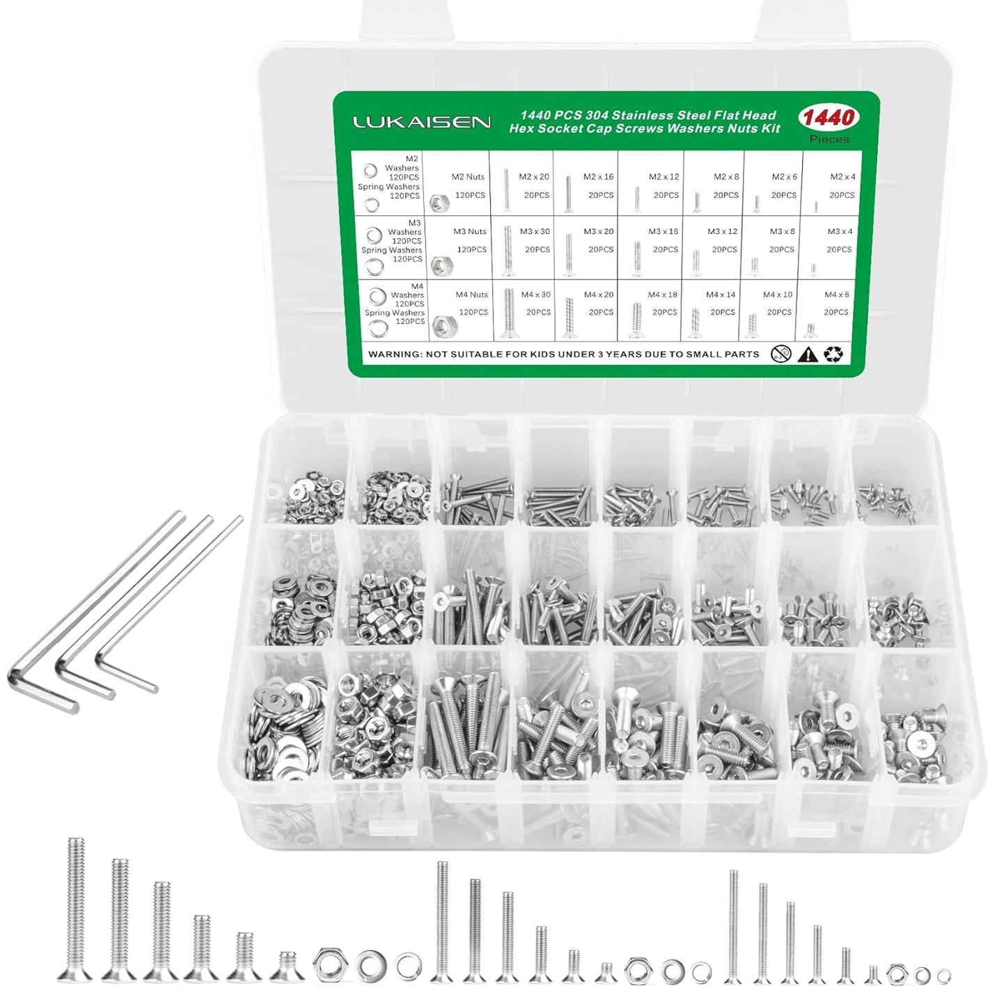 860PCS Metric Screw Assortment Kit, M2 M3 M4 M5 Machine Screws with Lock & Flat Washers, 10.9 Grade Alloy Steel, Metric Hex Button Head Cap Nuts and Bolts Assortment Kit with 4 Wrenches