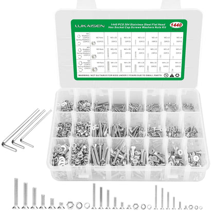 860PCS Metric Screw Assortment Kit, M2 M3 M4 M5 Machine Screws with Lock & Flat Washers, 10.9 Grade Alloy Steel, Metric Hex Button Head Cap Nuts and Bolts Assortment Kit with 4 Wrenches