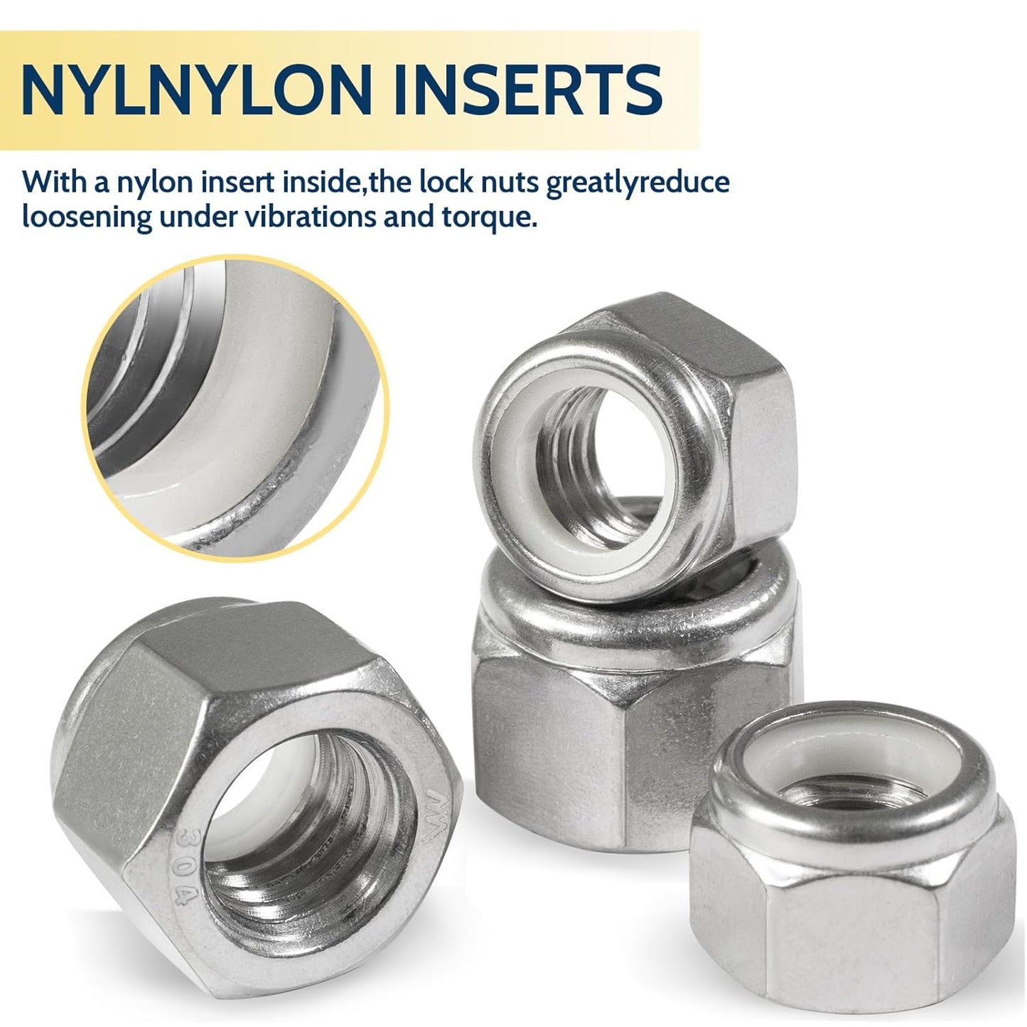 Vifmy 110 Pack 1/4"-20 Inch Lock Nuts,304 (A2-70) Stainless Steel Nylon Insert Locknuts,Standard Inch Thread Nylock Nuts for Bolts