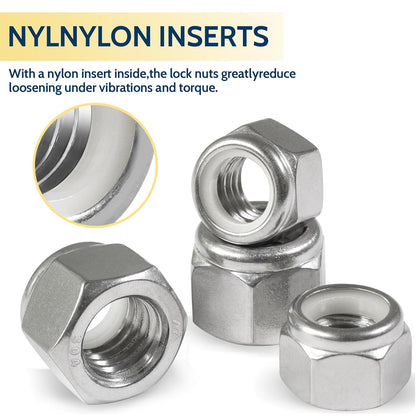 Vifmy 110 Pack 1/4"-20 Inch Lock Nuts,304 (A2-70) Stainless Steel Nylon Insert Locknuts,Standard Inch Thread Nylock Nuts for Bolts