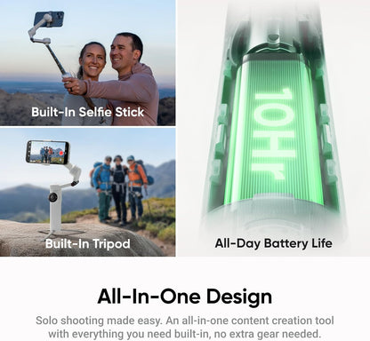 Insta360 Flow 2 White Gimbal Stabilizer for Smartphone - Foldable AI Phone Gimbal, AI&Multi-Person Tracking, Built-in Tripod/Selfie Stick, Remote Control, iPhone/Android Phone Stabilizer, Travel&Vlog