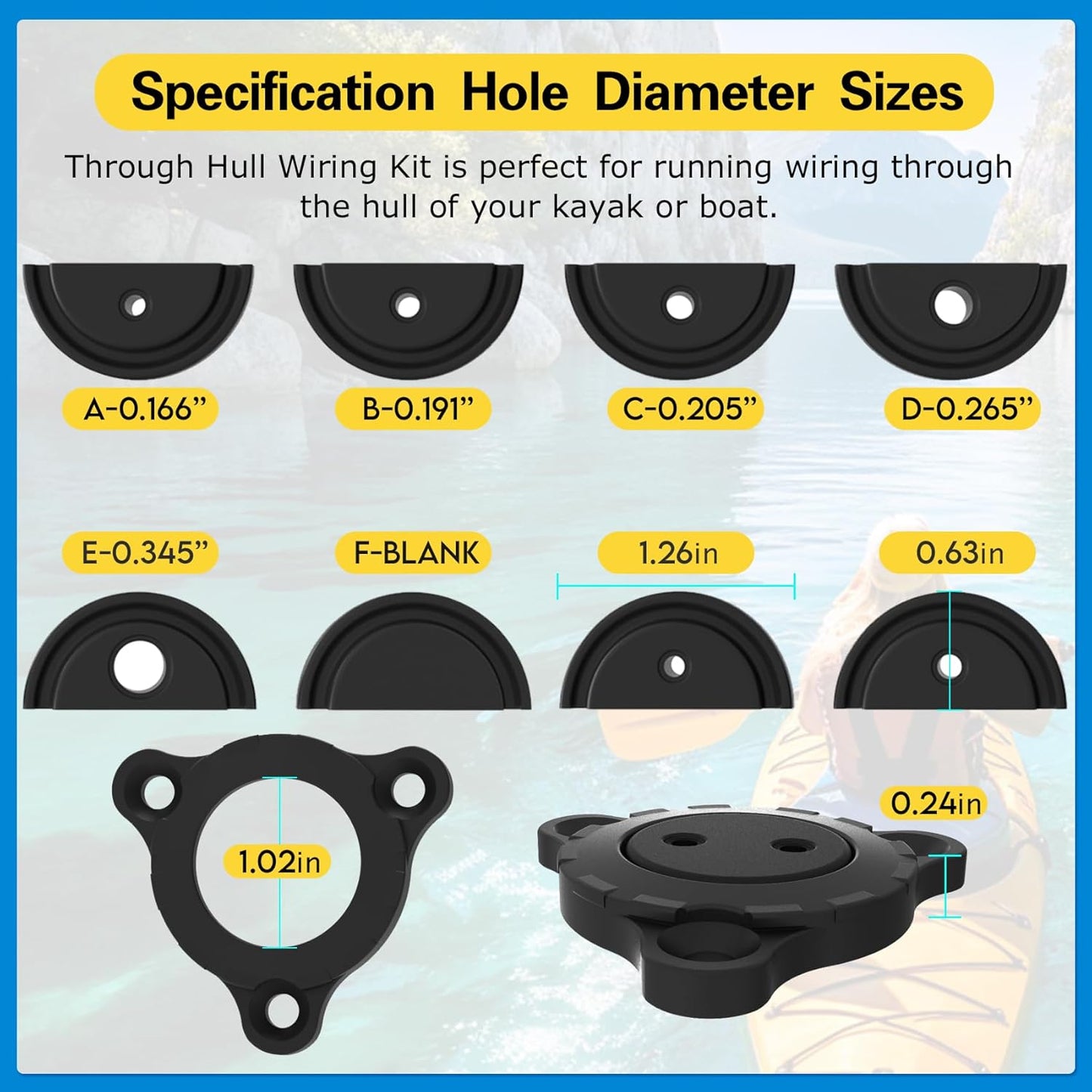 EDSRDPLT 1003 Through Hull Wiring Kit for Installs of Fish Finders, Motors, Lighting Kits Kayak Wiring Accessories Hull Wiring Kit for Running Wiring Through The Hull of Kayak or Boat