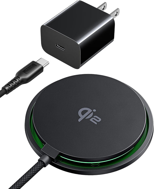 INIU Magnetic Wireless Charger, Qi2 Certified 15W Fast Mag-Safe Wireless Charging Pad with Cooling Fan & LED Light, for iPhone 16 15 14 13 12 Series, AirPods, and More (Adapter Included)