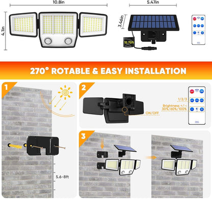 Solar Motion Sensor Light Outdoor IP65 Waterproof with 15.75FT Cable 2Pack