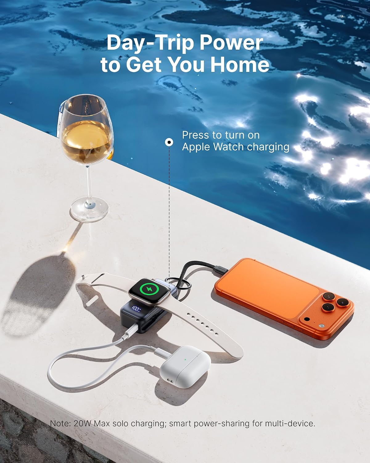INIU 20W SnapGo Power Bank, 5000mAh Mini Portable Charger for Apple Watch 20W Fast Charging, Travel Keychain, Built-in USB-C Cable, Flight-Safe, Battery Pack for Apple Watch, iPhone 18 17 etc
