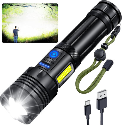 Rechargeable Flashlight 990000 High Lumens, Powerful Led Tactical Flashlights with Zoomable, 7 Modes & COB Lights, IPX7 Waterproof, Brightest Flash Lights for Camping, Emergencies, Dog Walking