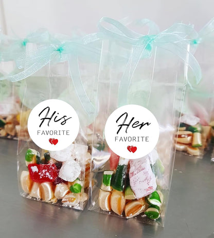 TESWEY 200Pcs His and Her Favorite Wedding Candy Favor Stickers,Candy Bag Seals Label Stickers for Wedding Favors, Bridal Shower Favor Treat Bag Stickers for Party