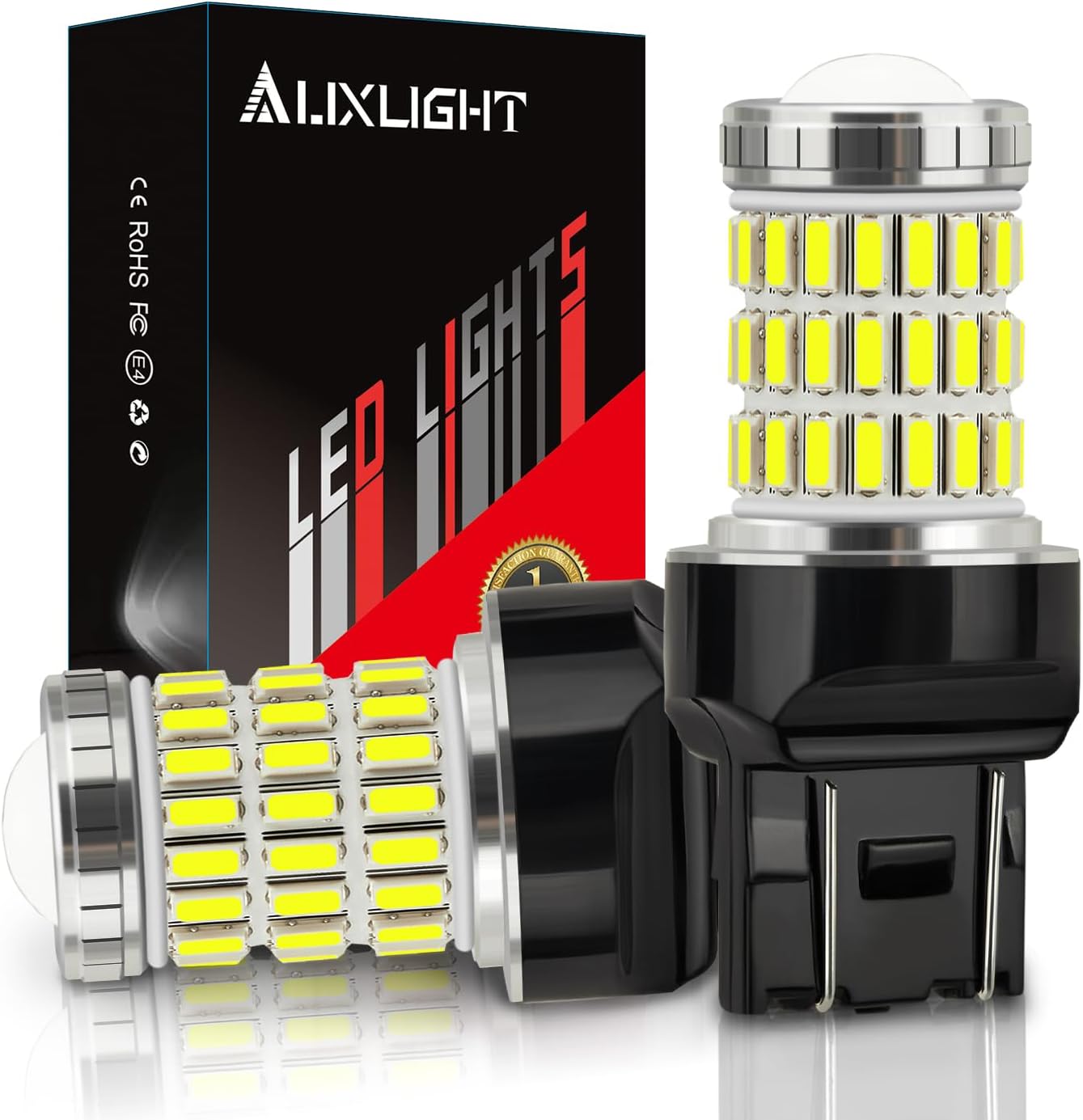 AUXLIGHT 3157 3156 4157 3057 3357 LED Bulbs, Ultra Bright 60-SMD LED Replacement for Turn Signal Blinker Lights, Brake/Tail Lights, Parking/Running Lights, Amber Yellow (Pack of 2)
