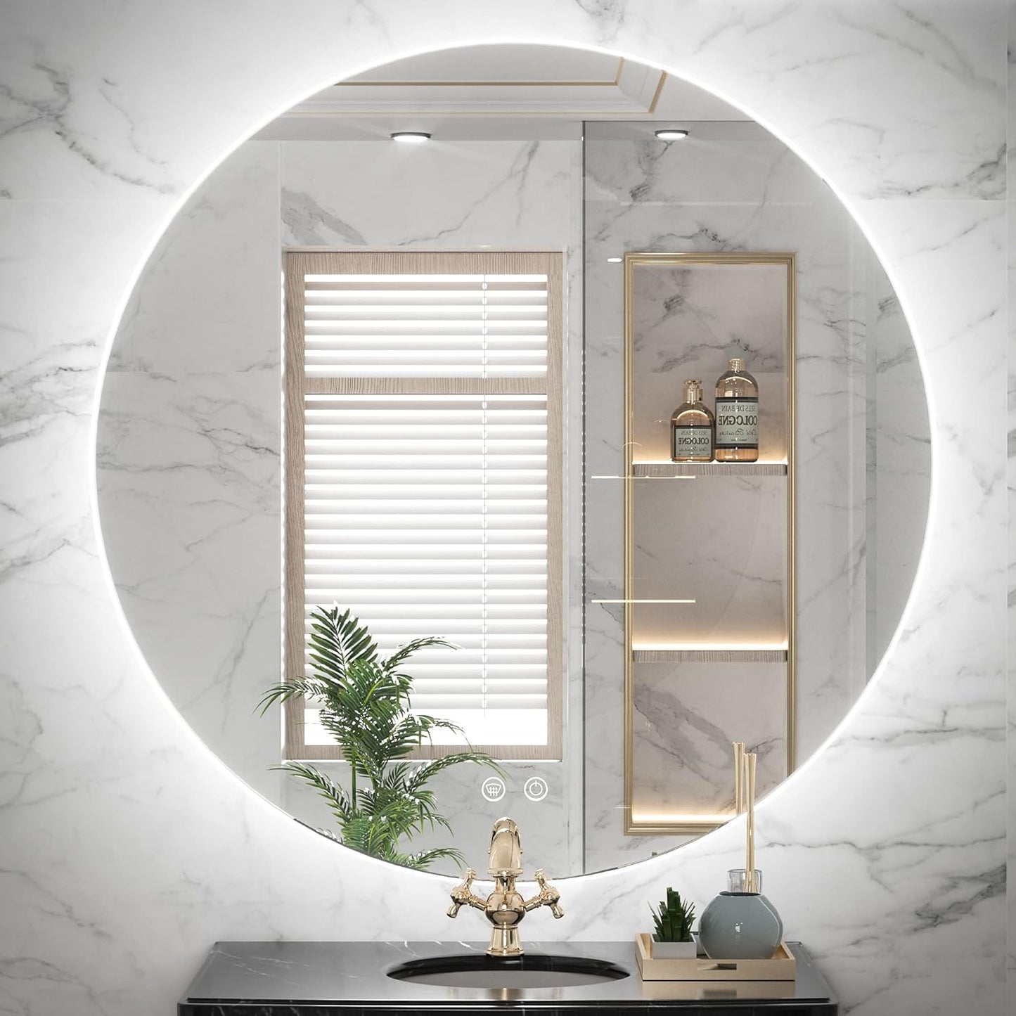 TETOTE 28 Inch Round LED Bathroom Vanity Mirror, Anti-Fog Dimmable Lights IP54 Waterproof Circle Makeup Wall Mounted Mirror