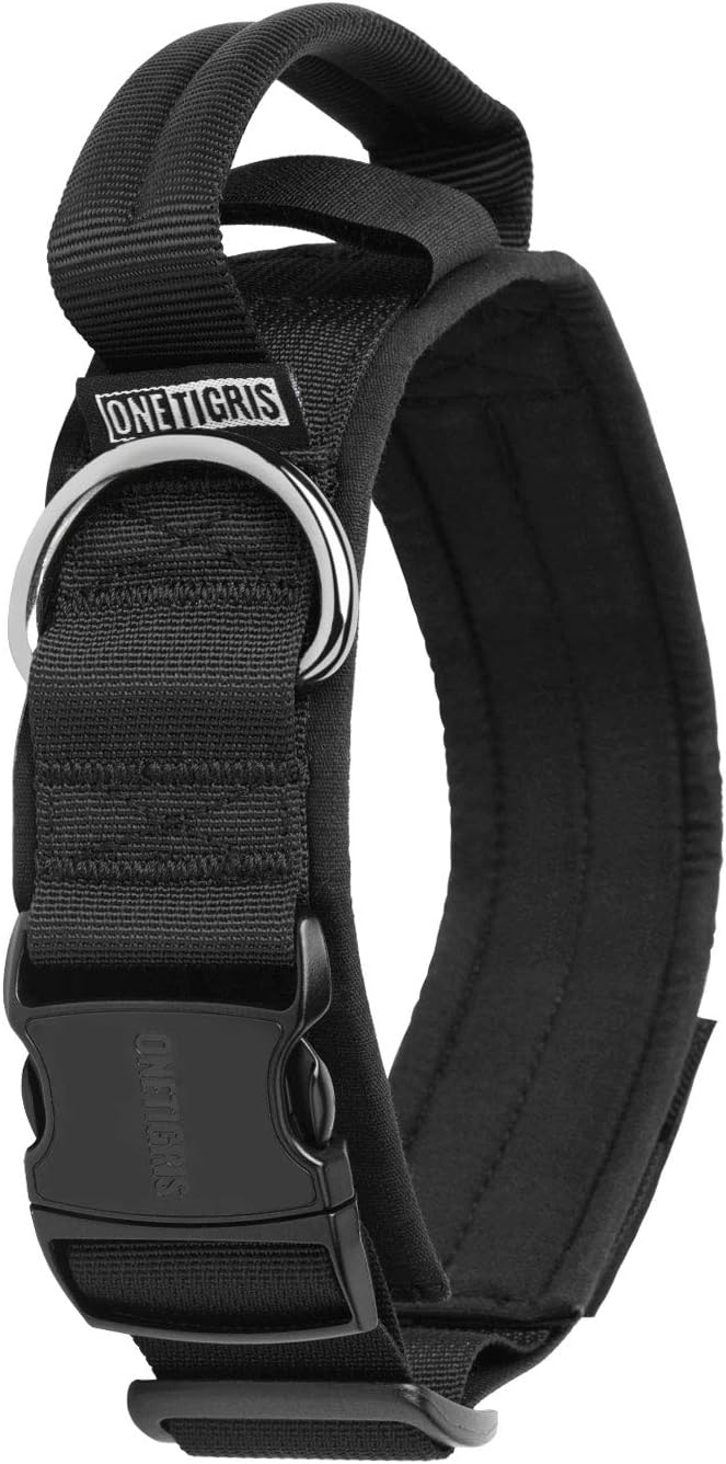 OneTigris Tactical Dog Collars with Handle,Military Dog Collar for Large Dog,Adjustable Nylon Collar German Shepherd Collar with Heavy Duty Metal Buckle for Dog Training and Walking (M, Orange)