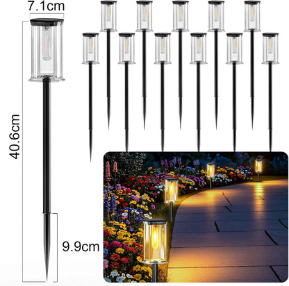 Solar Lights Outdoor, 12 Pack Led Solar Garden Lights Waterproof, Auto On/Off Small Size Outdoor Solar Lights for Patio, Driveway, Yard, Walkway, Pathway Landscape Lighting, Warm White