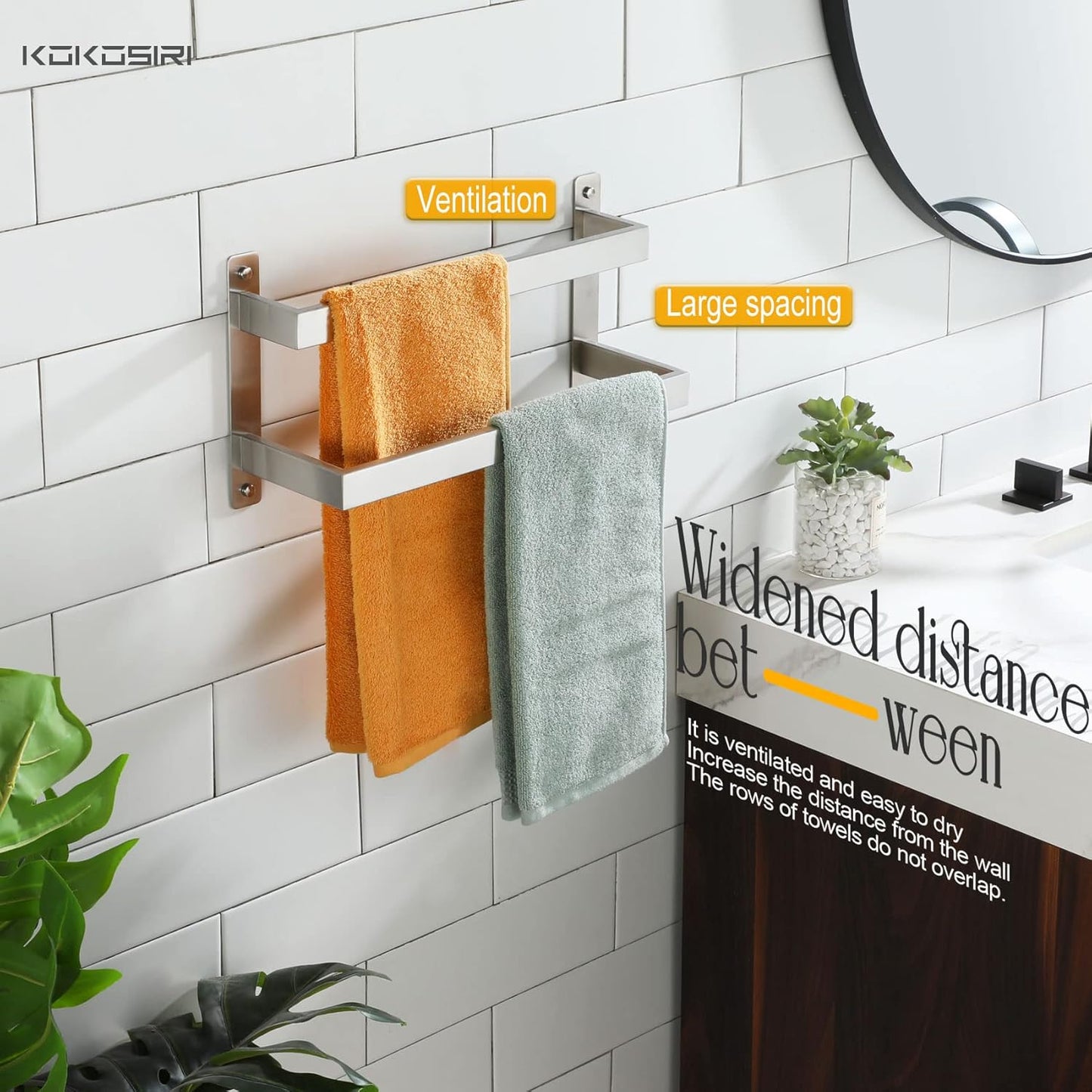 KOKOSIRI Towel Bars Black Bath Towel Holders 20 Inches Bathroom 2-Tiers Ladder Towel Rails Wall Mounted Towels Shelves Rack Stainless Steel, B5008BK-L20