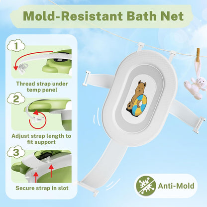 AVIDOR Baby Bathtub, Collapsible Baby Tub for Newborn to Toddler 0-18 Months, Foldable Infant Bathtub with Bath Net, Bear Grey