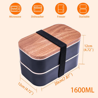 Bento Box Adult Lunch Box with Lunch Bag,Japanese Lunch Box Containers for Adult,Bento Lunch Box with Leakproof 54OZ Black (Black)