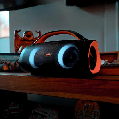 DOSS Extreme Boom Pro Bluetooth Speaker with 100W Stereo Sound, Rich Bass, 20H Playtime, Mixed Color Light, IPX6 Waterproof Haut parleur for Camping, Beach, Outdoor-Orange