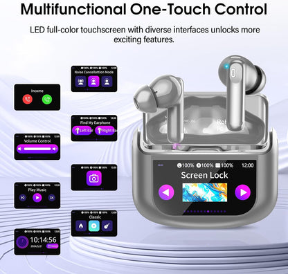 Wireless Earbuds, Bluetooth 5.4 Ear Buds with Multifunctional Touch Screen, 48H HiFi Stereo Headphones, ANC/ENC Noise Cancelling Mic, IPX7 Bluetooth Earbuds with 5 EQ Modes, in Ear Earphones, Black