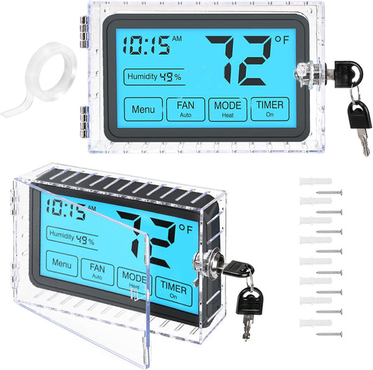 ZEAYEA 2 Pcs Universal Thermostat Lock Box with Key, Clear Thermostat Guard for Thermostat on Wall, Thermostat Cover AC Lock Box Cover Fits Thermostats 6" L x 3.9" W x 2" H or Smaller