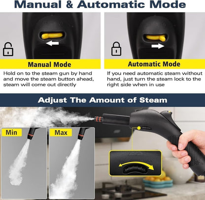 Waitbird Steam Cleaner, Multipurpose Powerful Steamer with 21 Accessories, Portable Handheld Steam Mop with 38OZ Tank, Natural Cleaning for Home Use, Floor, Grout, Tile, Couch, Carpet, Car,Yellow