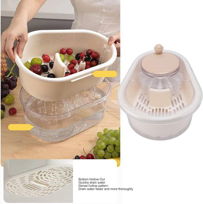 Salad Spinner with Brush, Large Capacity Lettuce Spinner Lettuce Dryer with Drainage Hole, Salad Dryer for Washing, Spinning, and Draining Greens, Fruits, and Vegetables Berry