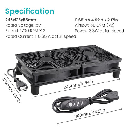 Wathai High Airflow Router Cooling Fan for Computer Cooler TV Small Box DC 5V USB Power 120mm 240mm Fan with Multi Speed Controller