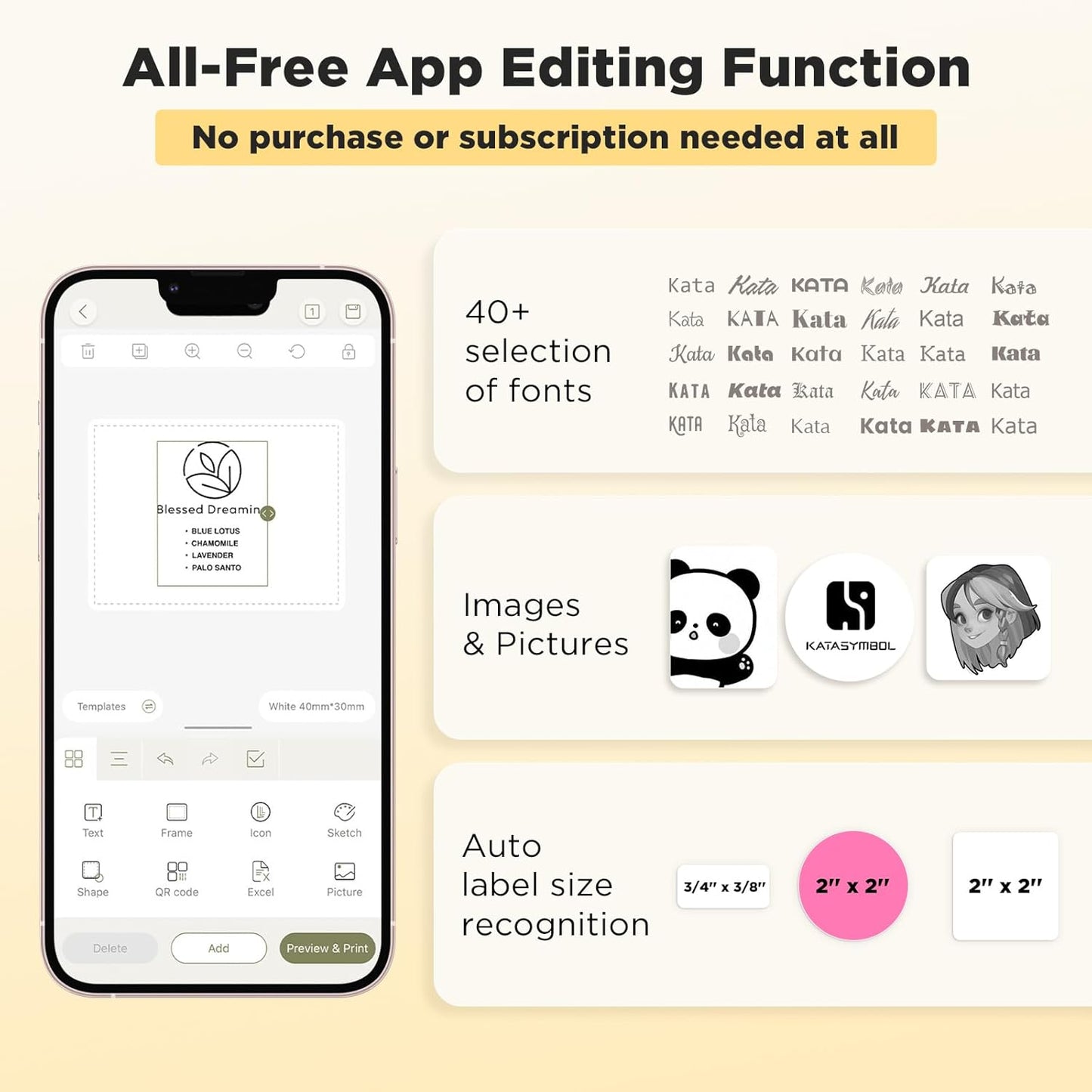 Wide Bluetooth Thermal Label Maker Printer, Portable Inkless Labeling Machine with Waterproof Labels for Home, Office, School and Small Business - PuriLite