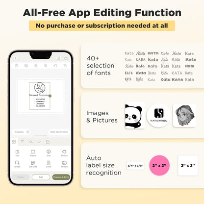 Wide Bluetooth Thermal Label Maker Printer, Portable Inkless Labeling Machine with Waterproof Labels for Home, Office, School and Small Business - PuriLite