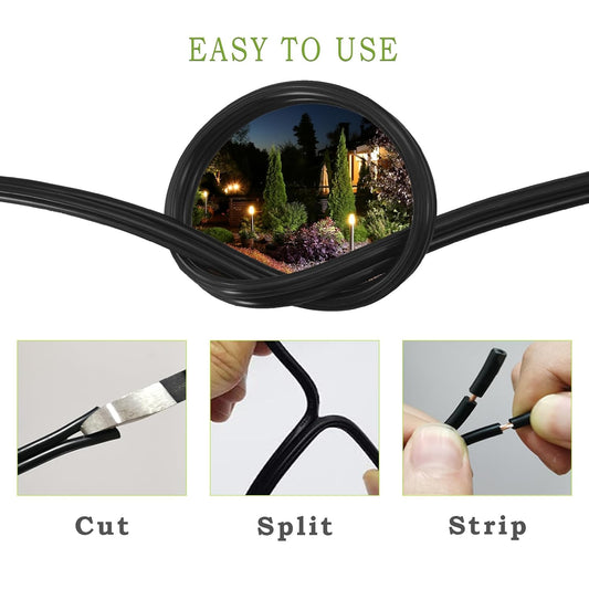 Cableague 12/2 Low Voltage Landscape Lighting Wire 250Ft 12Awg*2C Waterproof Conductor Outdoor Direct Burial 250 Feet Black 250 Feet