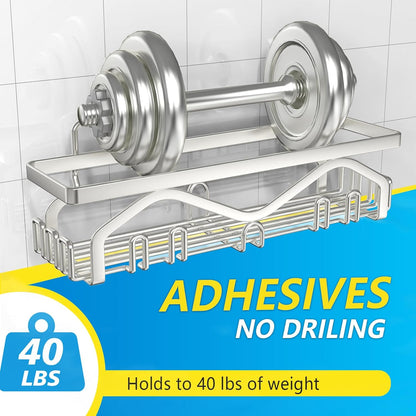 Coraje Adhesive Shower Caddy, 5-Pack Shower Shelves, Large Capacity Load Bearing 40 LBS Shower Organizer, No Drilling Shower Shelf, Rustproof Stainless Steel Bathroom Shower Storage, Black
