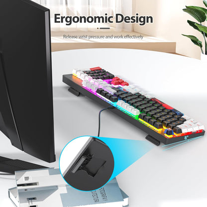 Owpkeenthy Full Size Green Mechanical Gaming Keyboard with Number Pad, Wired 100% Office NKRO Keyboard RGB Backlit 104 Keys with Red Switch for PC Gamer (104 Matcha)