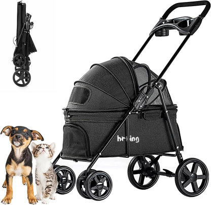 Pet Stroller, Folding Cat Dog Stroller for Medium Small Dogs & Cats | All-Terrain Pet Stroller 4 Wheels Lightweight Travel Carriage Jogging Stroller,Black