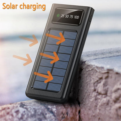 Taoxiwave Power-Bank-Solar-Charger - 20000mAh Portable Charger,Solar Power Bank,Camping External Backup Battery Pack,Fast Solar Panel Charger with Dual Flashlight and 4 USB Cables (Black)