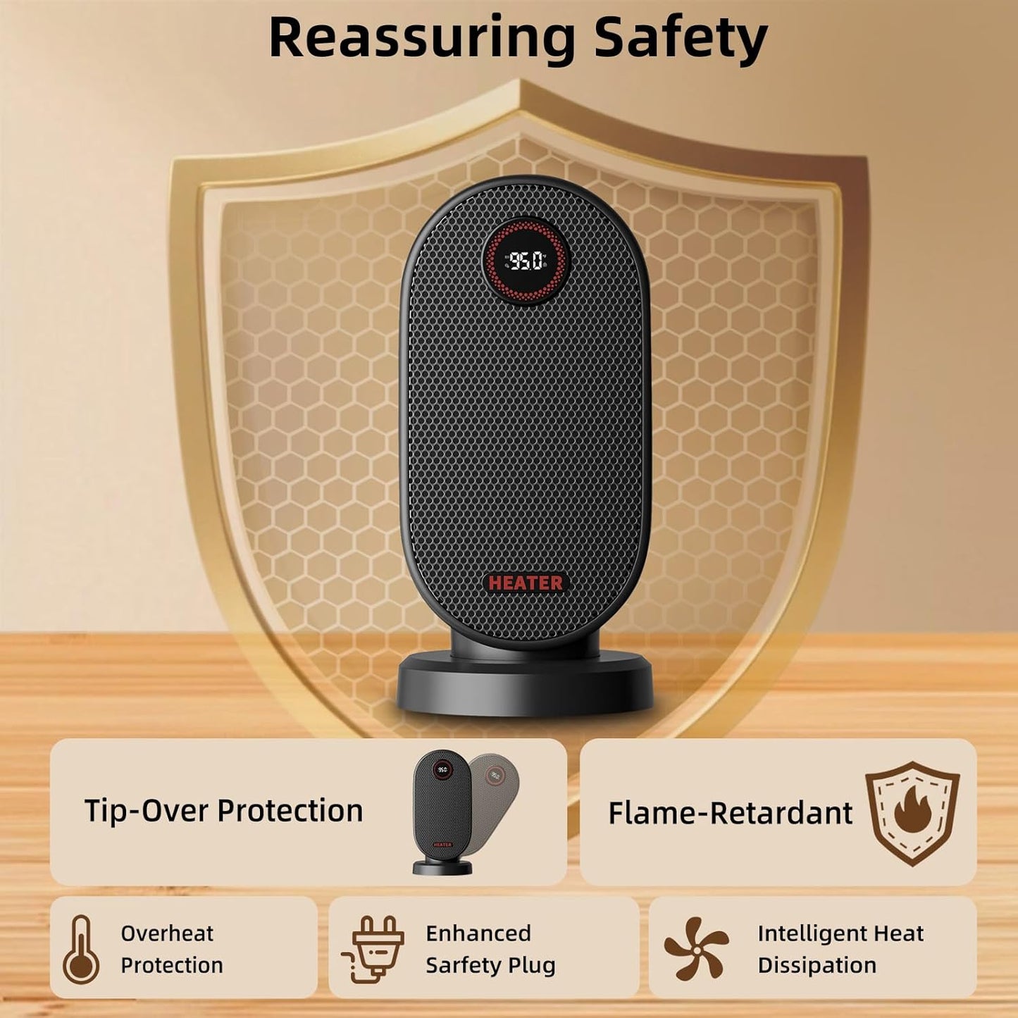 Portable PTC Ceramic Space Heater with Thermostat, Remote Control, 90° Oscillation & 12H Timer – Fast Heating Desk Heater for Bedroom, Office, Home (1000W) - PuriLite