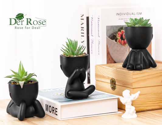 Der Rose 3Pcs Fake Plants Cute Succulents Artificial Plants for Home Decor Bathroom Office Desk Bookshelf Bedroom Living Room Accessories Decor Indoor Aesthetic