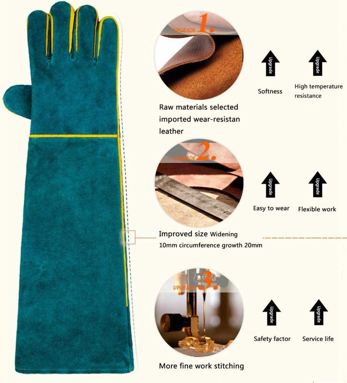 Animal Handling Gloves Bite Proof, 60cm/ 23.6In Scratch Resistant Leather Gloves for Grabbing/Grooming/Handling Dog Cat Bird Snake Parrot Lizard Reptile - Protection Pet Gloves