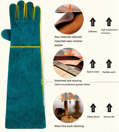 Animal Handling Gloves Bite Proof, 60cm/ 23.6In Scratch Resistant Leather Gloves for Grabbing/Grooming/Handling Dog Cat Bird Snake Parrot Lizard Reptile - Protection Pet Gloves