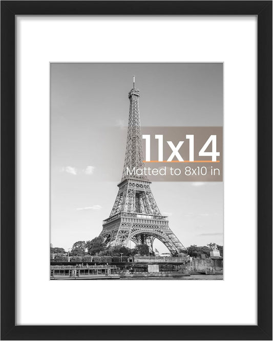 upsimples 11x14 Picture Frame, Display Pictures 8x10 with Mat or 11x14 Without Mat, Wall Hanging Photo Frames, Black