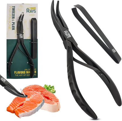 RRAYS Fish Bone Plier/Tweezer Stainless Steel - Deboning Tools for All Kinds of Fish, Small, Black