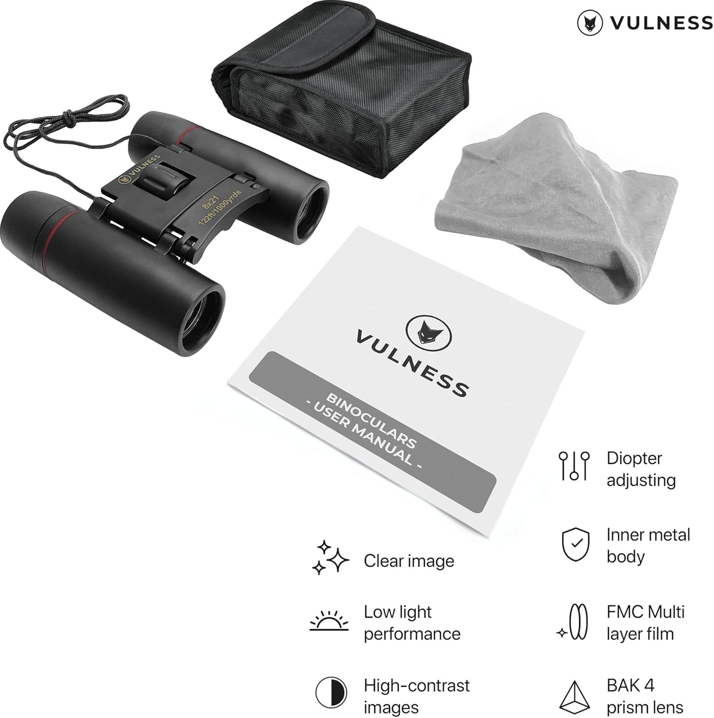Binoculars for Adults | Compact Small Mini Travel Binocular for Bird Watching High Powered Electronics Cruise Ship Essentials Norwegian Alaska Must Haves Hiking Camping Gear by VULNESS (Black, 8X21)