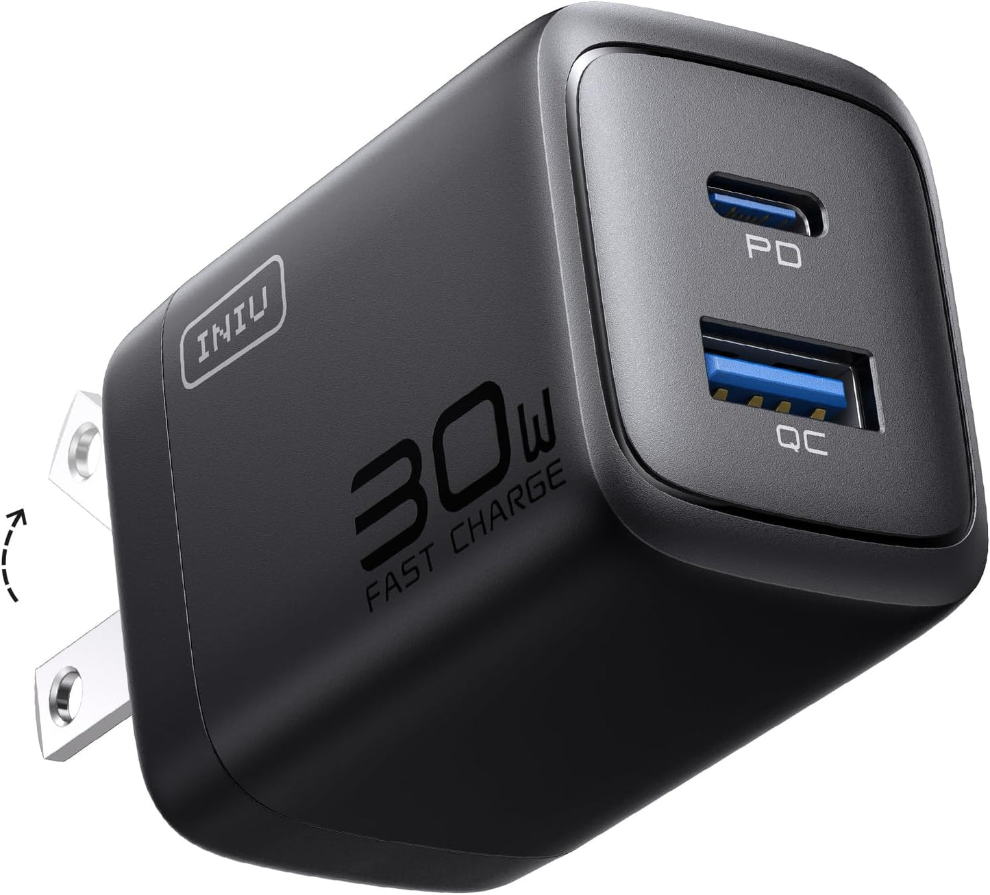 INIU USB C Charger, 2-Pack 30W PD QC 3.0 Dual Port Fast Charging Type C Charger Block with 5ft USB-C Cable, Compact USB C Wall Charger with Foldable Plug for iPhone 16 15 Pro Max Samsung S23, Yellow